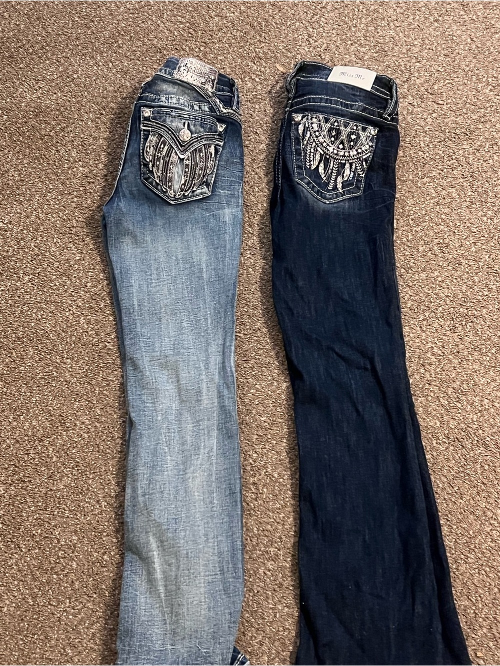 Miss Me Two-Tone Bootcut Jeans with Embellished Back Pockets
